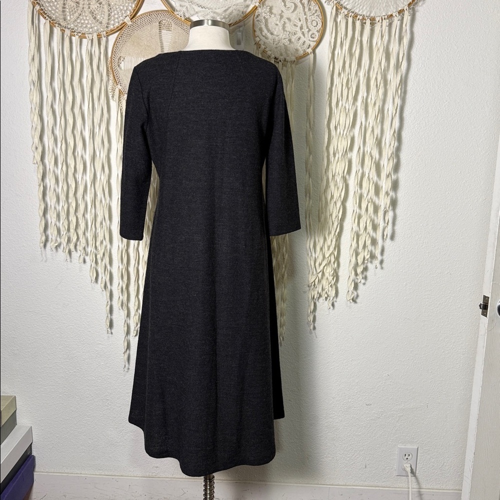 Eileen Fisher Wool Charcoal Gray Quarter Sleeve Midi Length Dress M - Picture 5 of 10